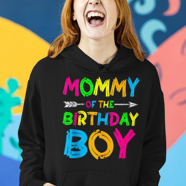 Mommy Of The Birthday Boy Paint Splatter Glow Party Themed Women Hoodie Gifts for Her