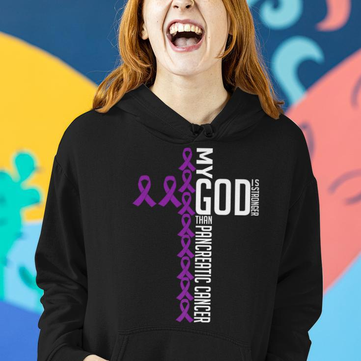 My God Is Stronger Than Pancreatic Cancer Awareness Warrior Women Hoodie Gifts for Her