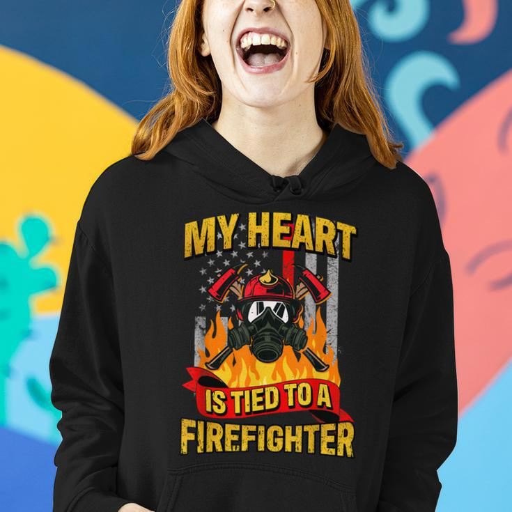 My Heart Is Tied To A Firefighter Fireman Fire Wife Women Hoodie Gifts for Her