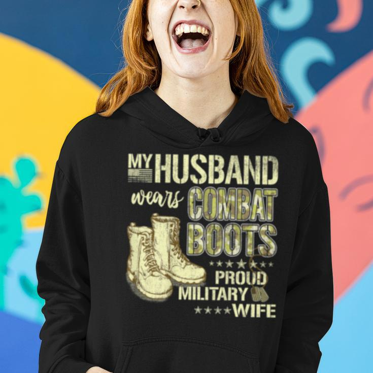 My Husband Wears Combat Boots Dog Tags - Proud Military Wife Women Hoodie Gifts for Her
