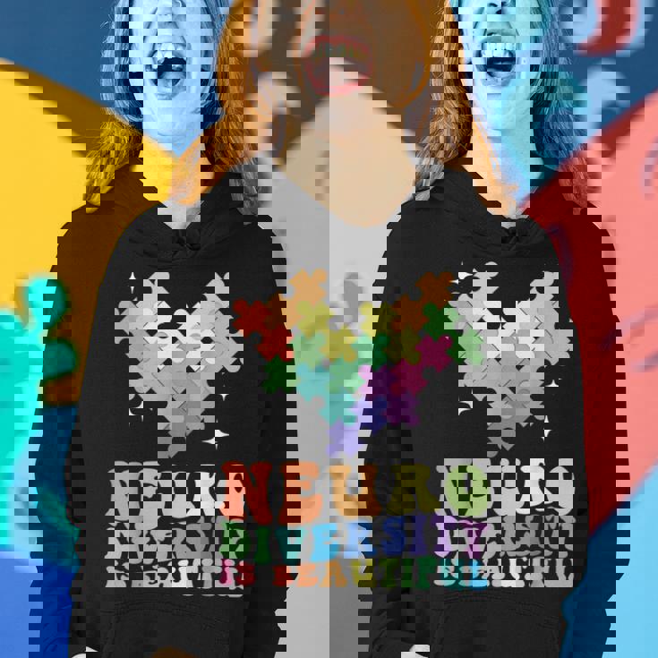 Neurodiversity Is Beautiful Puzzle Pieces Rainbow Autism Women Hoodie Gifts for Her