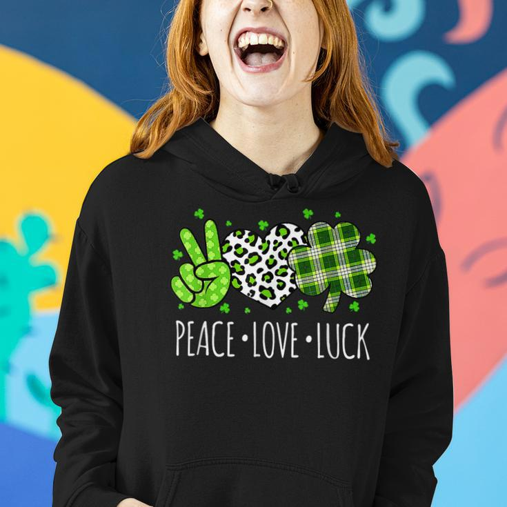 Peace Love Luck Lucky Heart Shamrock Leopard St Patricks Day Women Hoodie Gifts for Her