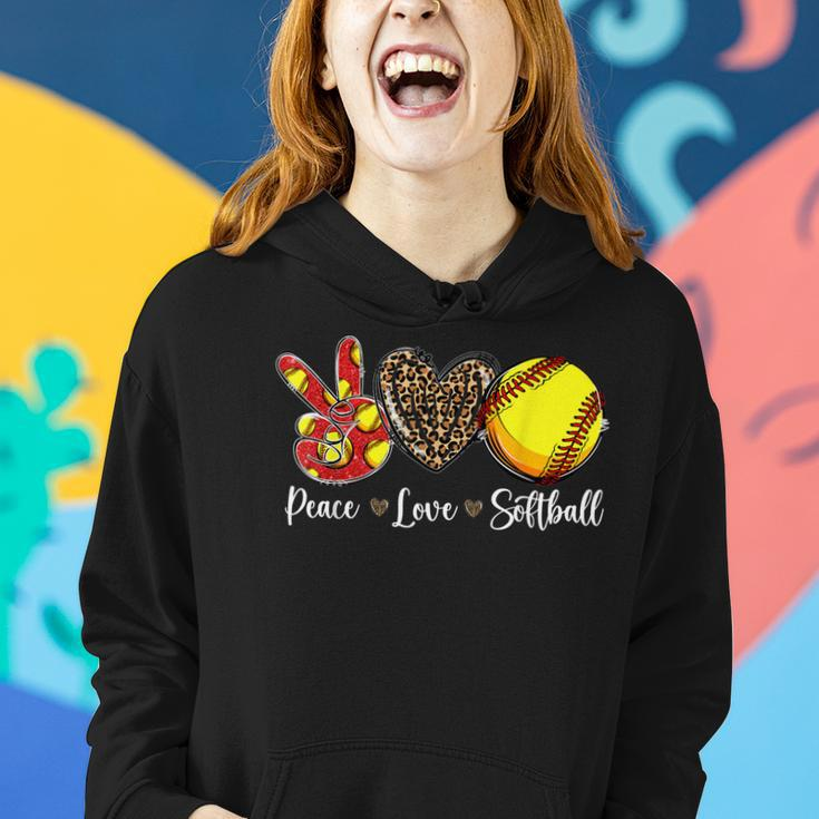 Peace Love Softball Leopard Softball Mom Womens Mothers Day Women Hoodie Gifts for Her