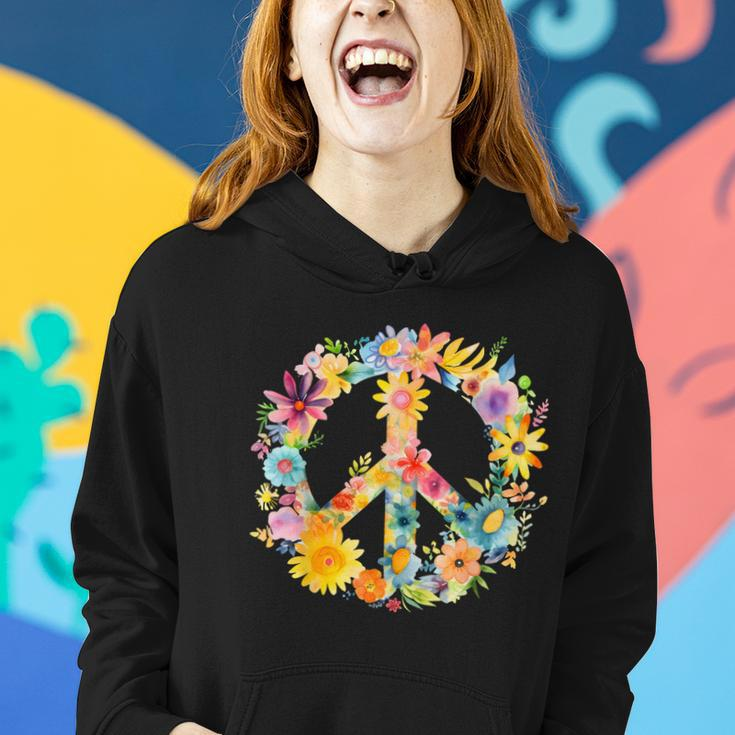 Peace Sign World Love Flowers Hippie Groovy Vibes Colorful Women Hoodie Gifts for Her