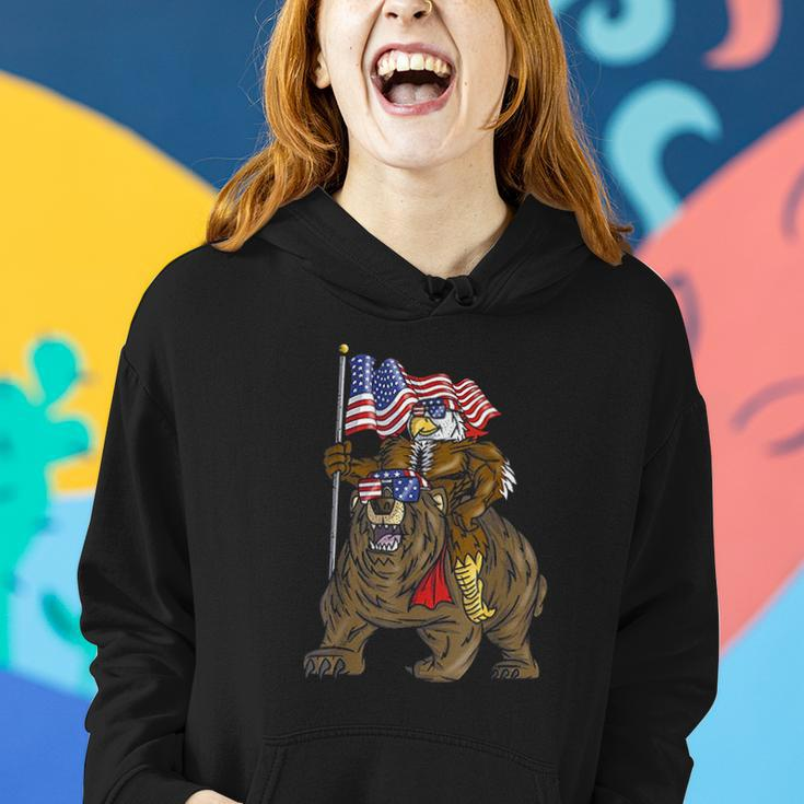 Proud American Bald Eagle Bear 4Th July Flag Christmas Gift Women Hoodie Graphic Print Hooded Sweatshirt Gifts for Her