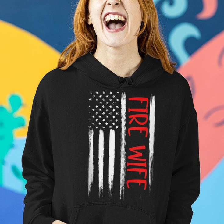 Proud Fire Wife Thin Red Line American Flag Firefighter Gift Women Hoodie Gifts for Her