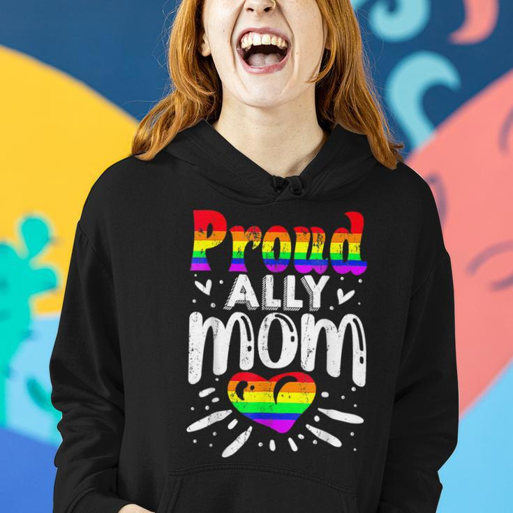 Retro Proud Ally Mom Rainbow Heart Lgbt Gay Lesbian Pride Women Hoodie Gifts for Her