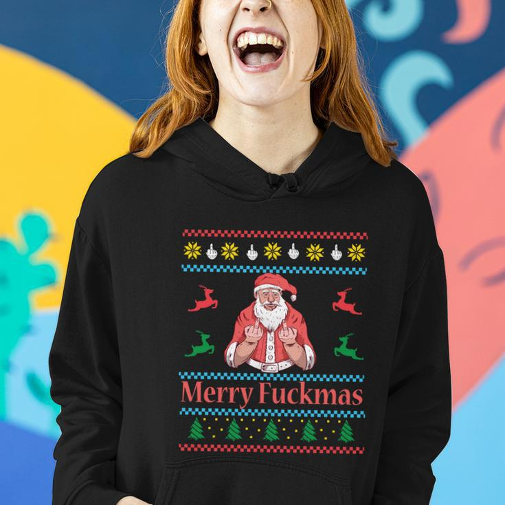 Santa Claus Middle Finger Merry Fuckmas Ugly Christmas Gift Women Hoodie Gifts for Her