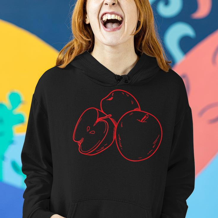 Schwarzes Hoodie mit Rotem Apfel-Design, Kreatives Obst Motiv Tee Geschenke für Sie