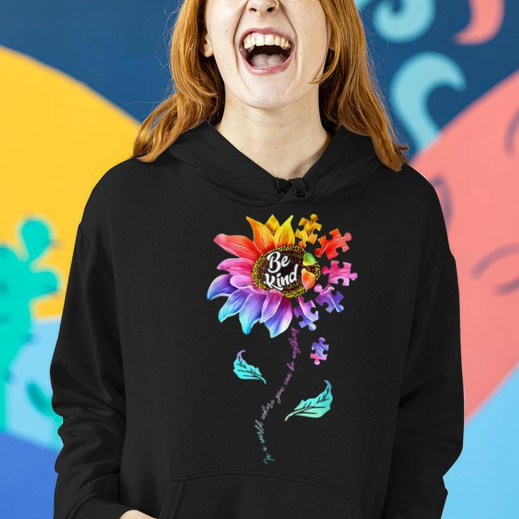 Sunflower Autism Awareness Be Kind Puzzle Mom Support Kids Women Hoodie Gifts for Her