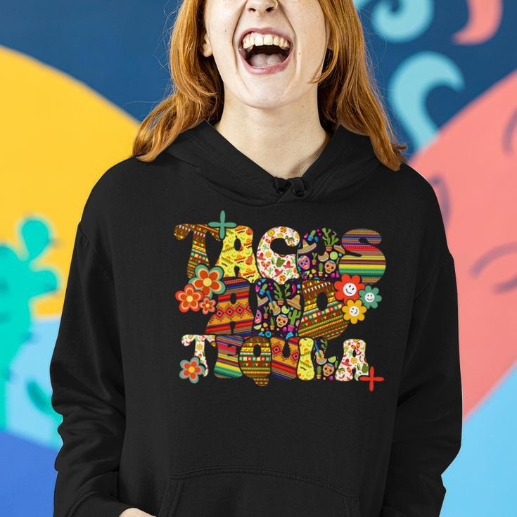Tacos And Tequila Cinco De Mayo Groovy Mexican Drinking Women Hoodie Gifts for Her
