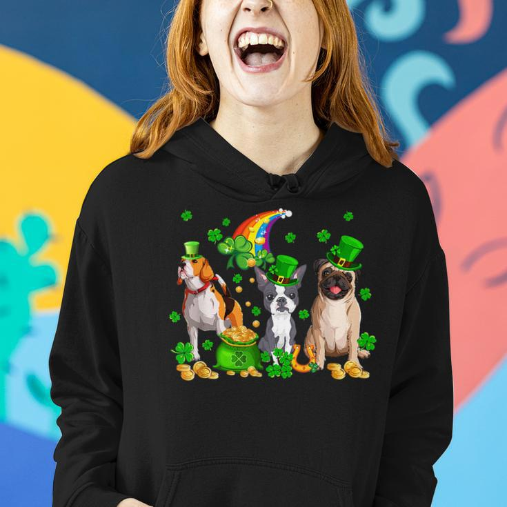 Three St Patricks Day Dogs Beagle Pug French Bulldog Lover Women Hoodie Gifts for Her