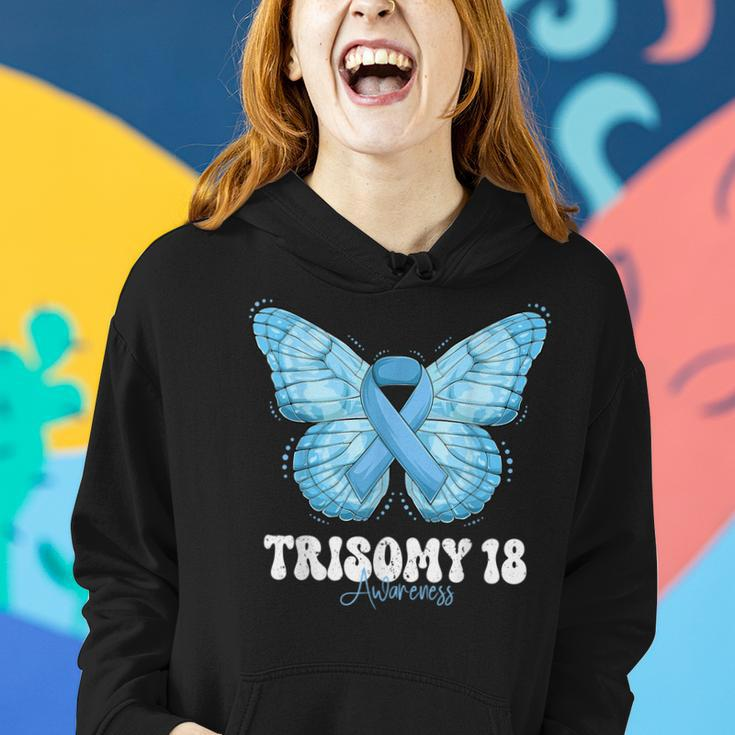 Trisomy 18 Awareness Month Light Blue Ribbon Butterfly Women Hoodie Gifts for Her