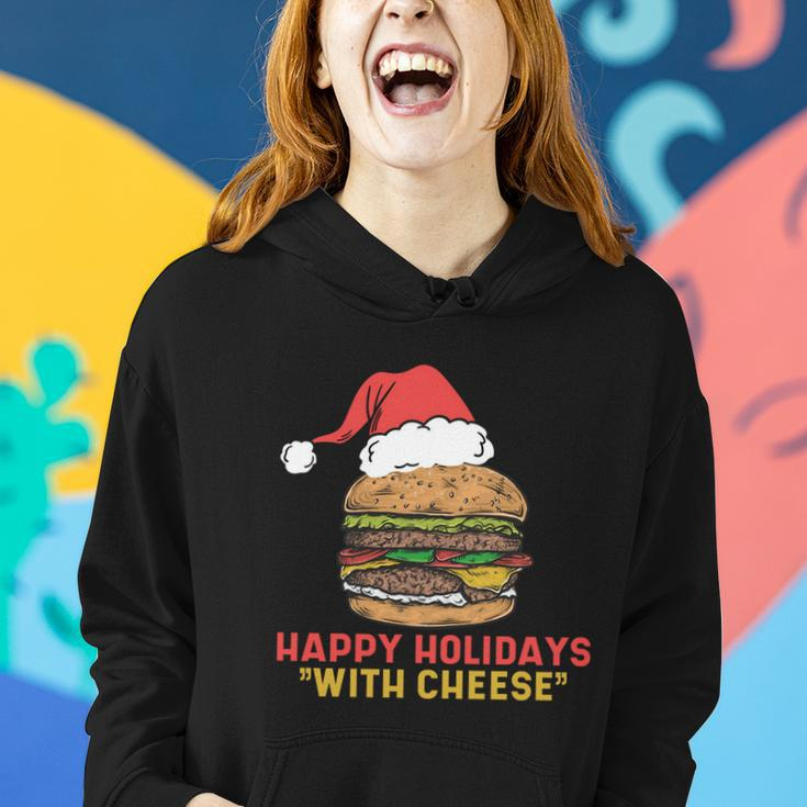 Ugly Christmas Sweater Burger Happy Holidays With Cheese V2 Women Hoodie Gifts for Her