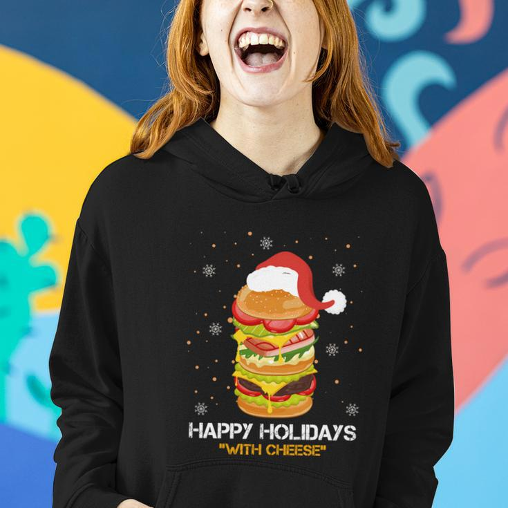 Ugly Christmas Sweater Burger Happy Holidays With Cheese V6 Women Hoodie Gifts for Her