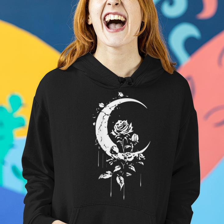 Womens Moon Rose Night Sky Celestial Nature Wicca Pagan Aesthetic Women Hoodie Gifts for Her