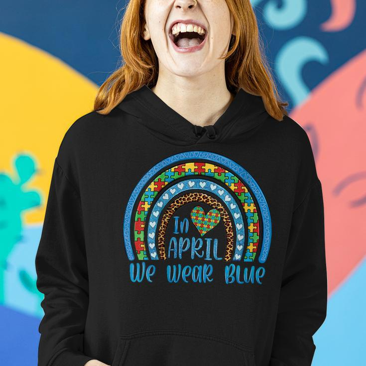 Womens Puzzle Rainbow In April We Wear Blue Autism Awareness Women Hoodie Gifts for Her