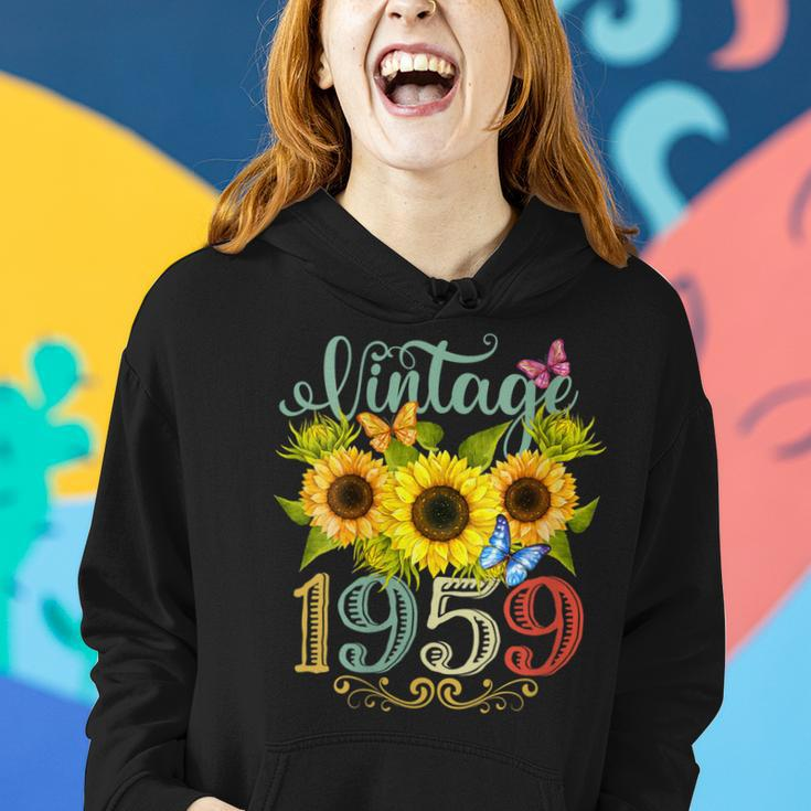 Womens Sunflower Floral Butterfly Vintage 1959 Funny 64Th Birthday Women Hoodie Gifts for Her