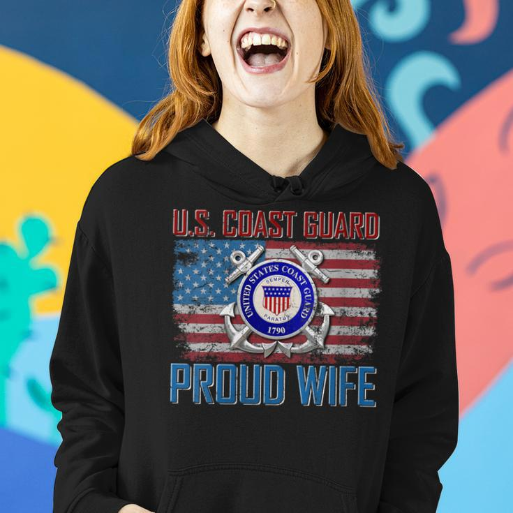 Womens US Coast Guard Proud Wife With American Flag Gift Veteran Women Hoodie Gifts for Her