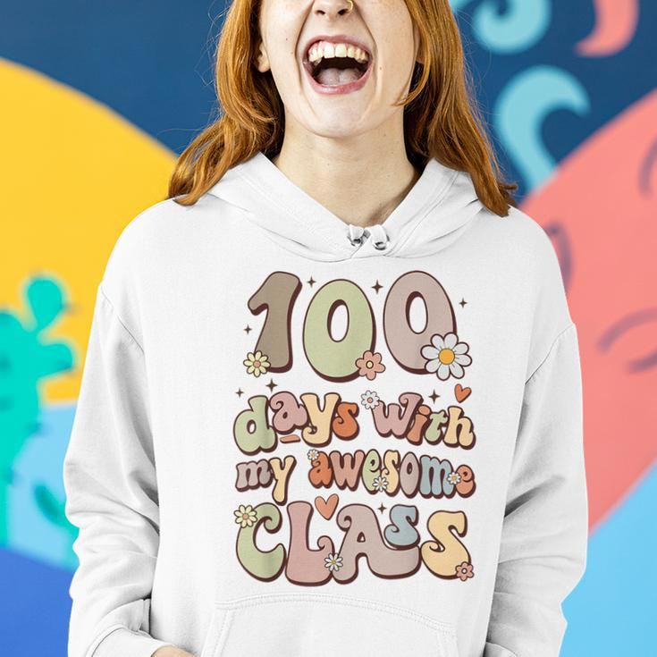100 Days With My Awesome Class Retro Teacher Women Girls Women Hoodie Gifts for Her