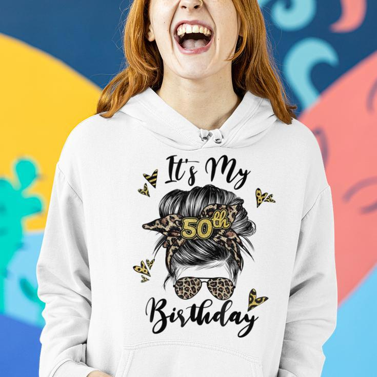 50Th Birthday Decorations Girl Messy Bun 50 Years Old Bday Women Hoodie Gifts for Her