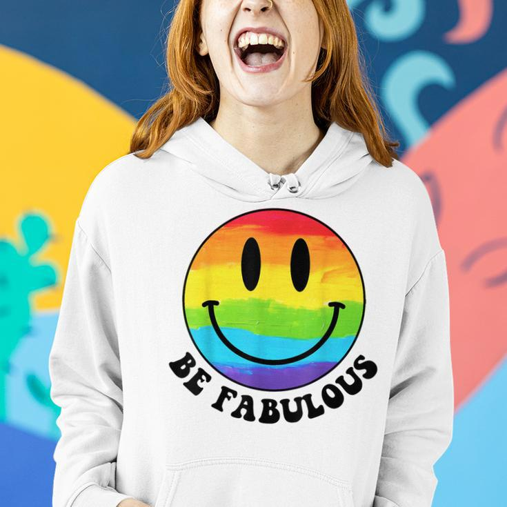 Be Gay Fabulous Groovy Rainbow Smile Face Lgbt Pride Month Women Hoodie Gifts for Her