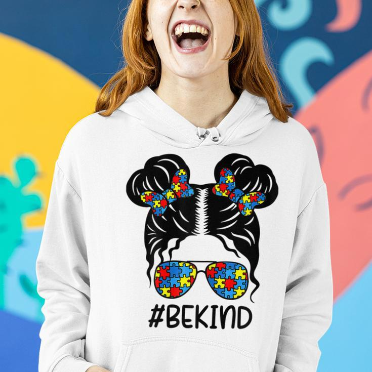 Be Kind Messy Bun Girls Kids Autism Awareness Kindness Month Women Hoodie Gifts for Her