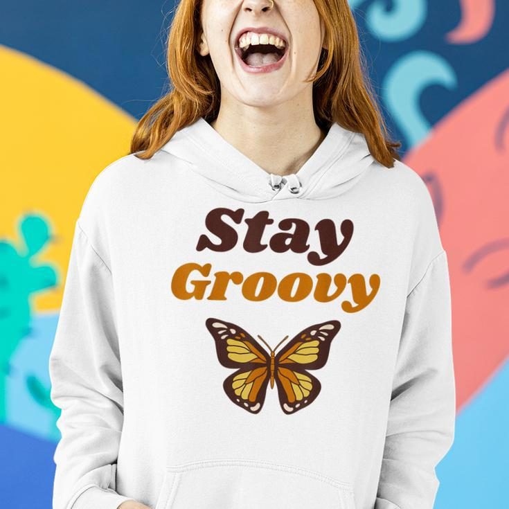 Butterfly Stay Groovy Retro Hippie Positive Mind Happy Life Women Hoodie Gifts for Her