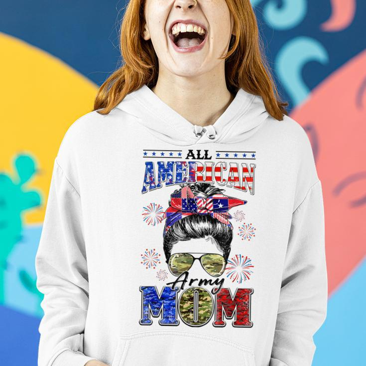 Camo All American Army Mom Messy Bun Happy 4Th Of July Women Hoodie Gifts for Her