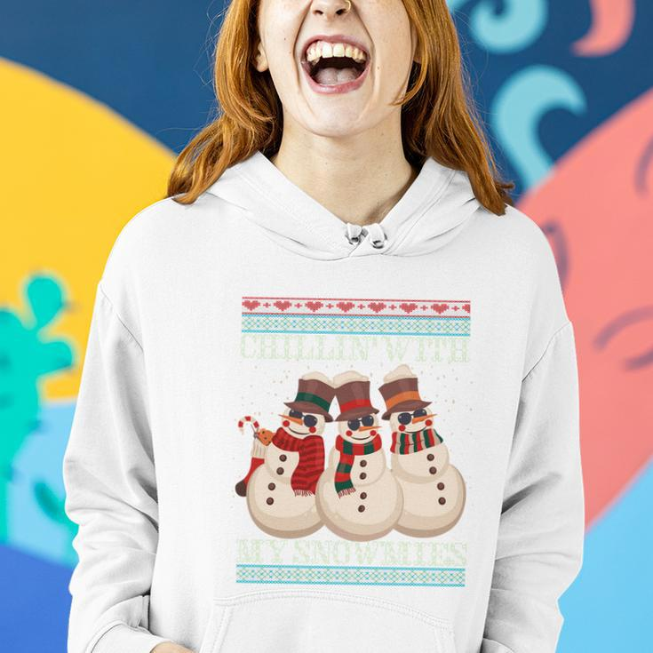Chillin With My Snowmies Ugly Christmas Snowman Funny Gift Black Women Hoodie Gifts for Her