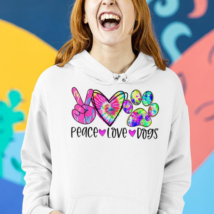 Dog Lovers Gifts Peace Love Dogs Tie Dye Puppy Paw Dog Mom Women Hoodie Gifts for Her
