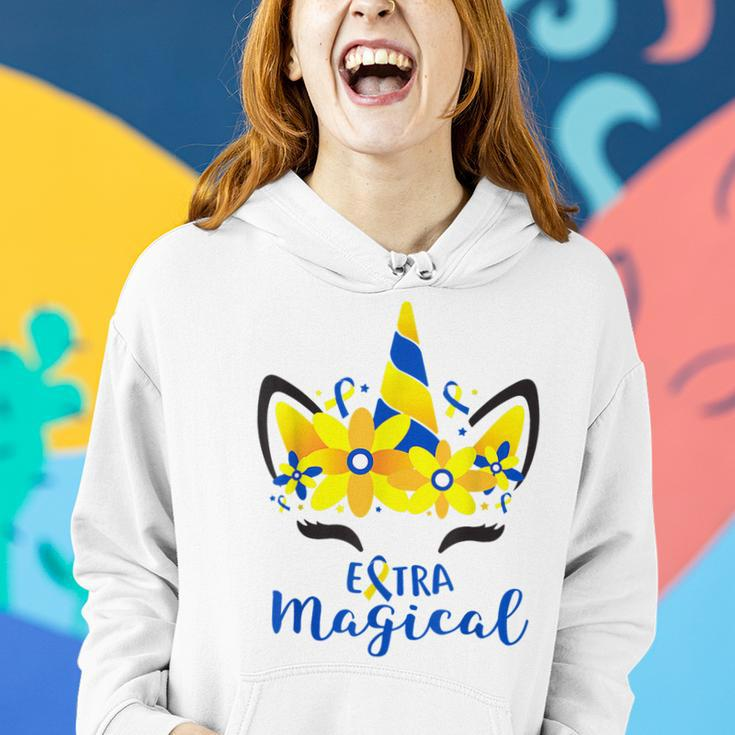 Down Syndrome Awareness Unicorn Girl Mom Extra Magical Women Hoodie Gifts for Her