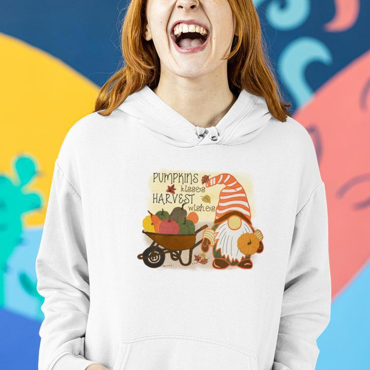 Funny Fall Gnomes Pumpkin Kisses And Harvest Wishes Women Hoodie Graphic Print Hooded Sweatshirt Gifts for Her