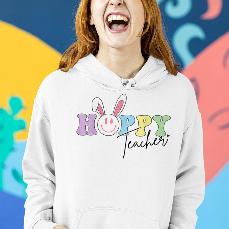 Hoppy Teacher Easter Bunny Ears With Smile Face Meme Women Hoodie Gifts for Her