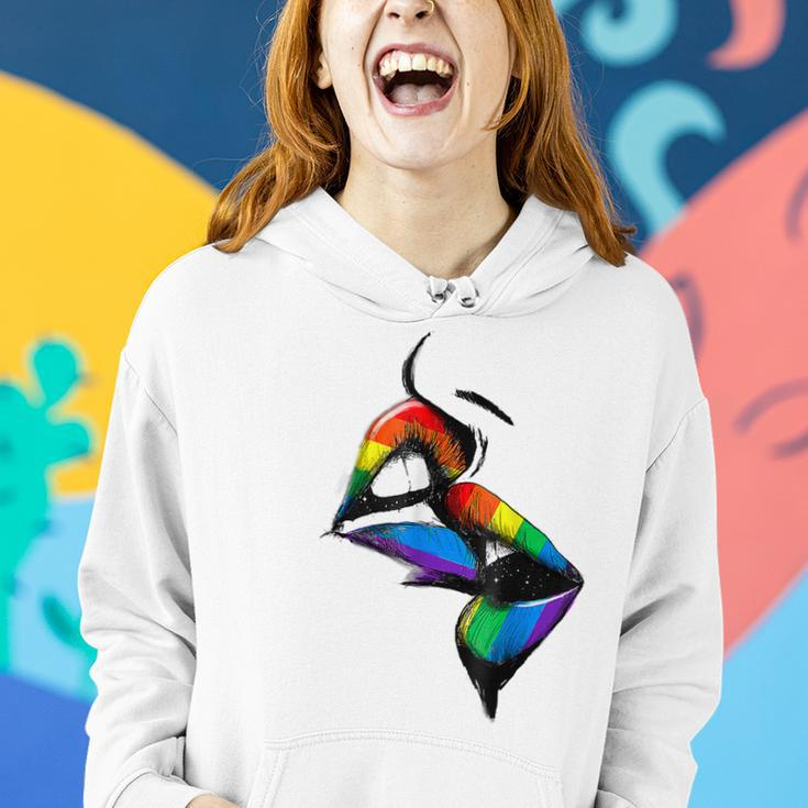 Lesbian Lips Kissing Rainbow Flag Gay Pride Lgbt Women Hoodie Gifts for Her