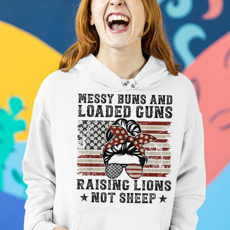 Messy Buns & Loaded Guns Raising Lions Usa Pro Gun Mom Women Hoodie Gifts for Her