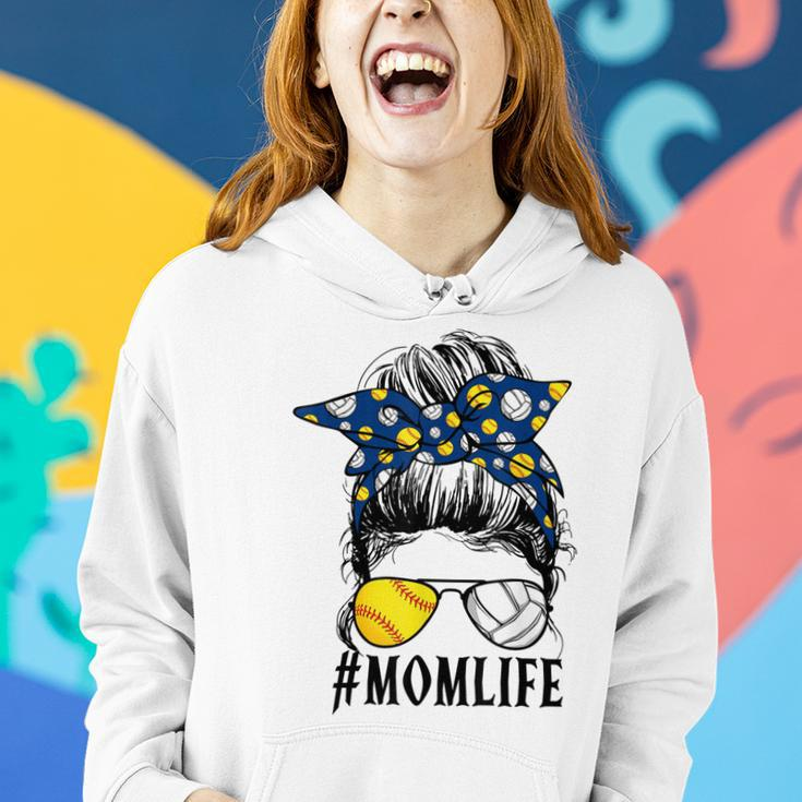 Mom Life Softball Volleyball Messy Bun Womens Mothers Day Women Hoodie Gifts for Her