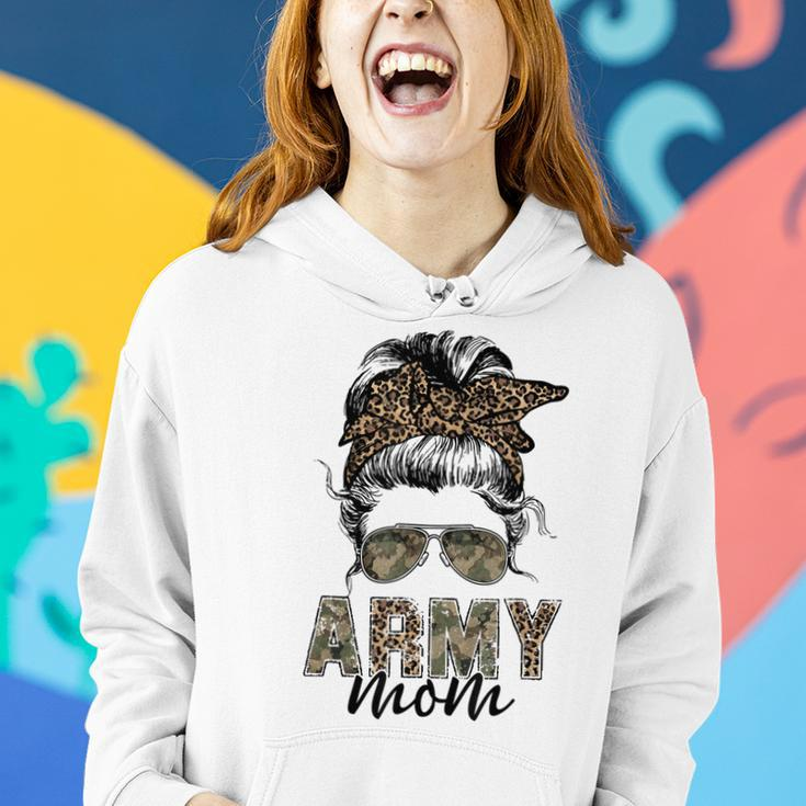Proud Veteran Women Camo Leopard Messy Bun Proud Army Mom Women Hoodie Gifts for Her