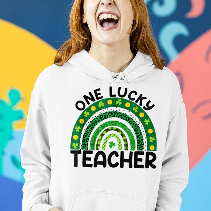 Saint Patricks Day Teacher One Lucky Teacher Leopard Rainbow Women Hoodie Gifts for Her