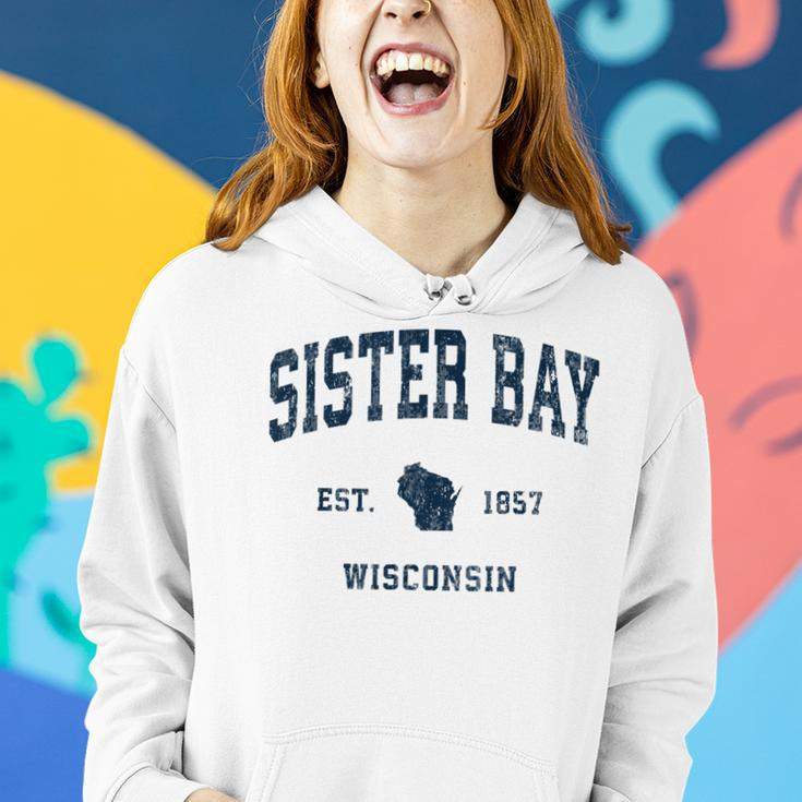 Sister Bay Wisconsin Wi Vintage Athletic Navy Sports Design Women Hoodie Gifts for Her