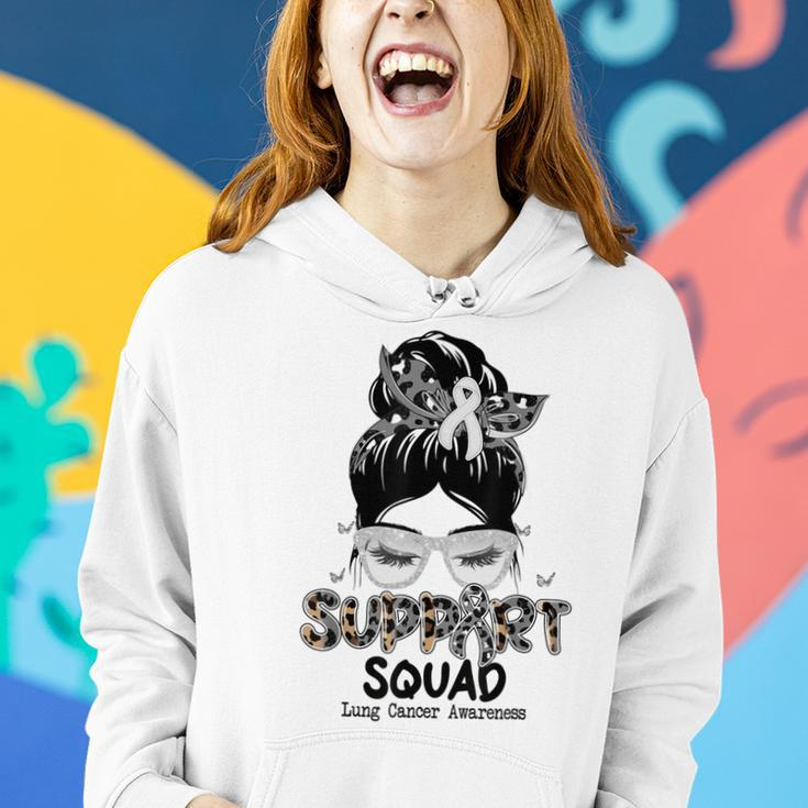 Support Squad Messy Bun Butterfly White Ribbon Lung Cancer Women Hoodie Gifts for Her