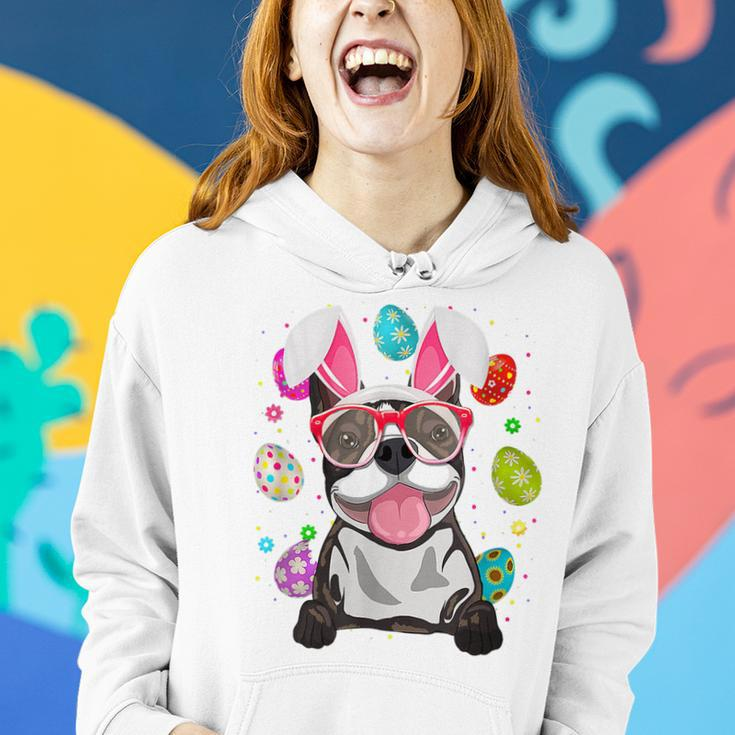 Womens Cute Bunny Boston Terrier Dog Face Easter Eggs Easter Women Hoodie Gifts for Her