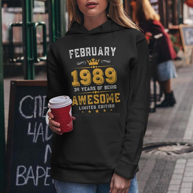 34 Years Old Gifts Vintage February 1989 34Th Birthday Women Hoodie Funny Gifts