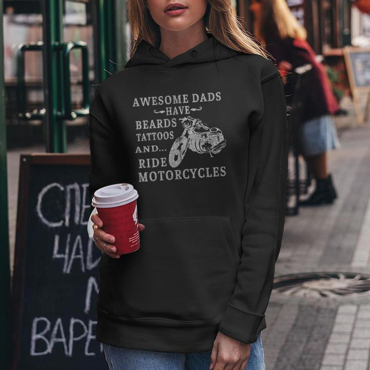 Awesome Dads Have Beards Tattoos And Ride Motorcycles Women Hoodie Unique Gifts