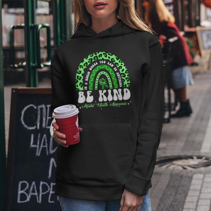 Be Kind Green Ribbon Leopard Rainbow Mental Health Awareness Women Hoodie Unique Gifts