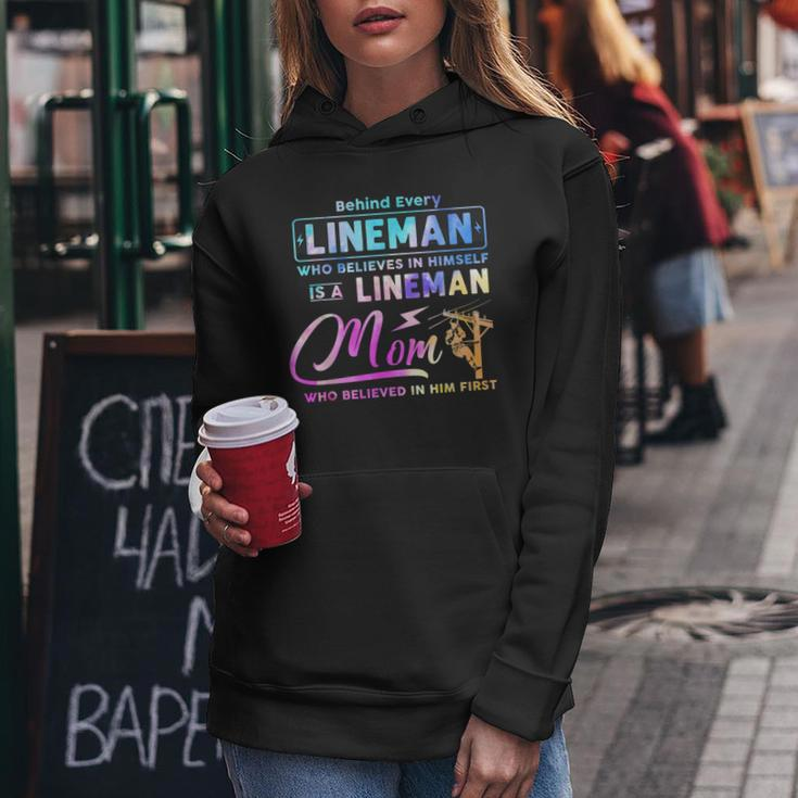 Behind Every Lineman Is A Lineman Mom Women Hoodie Unique Gifts