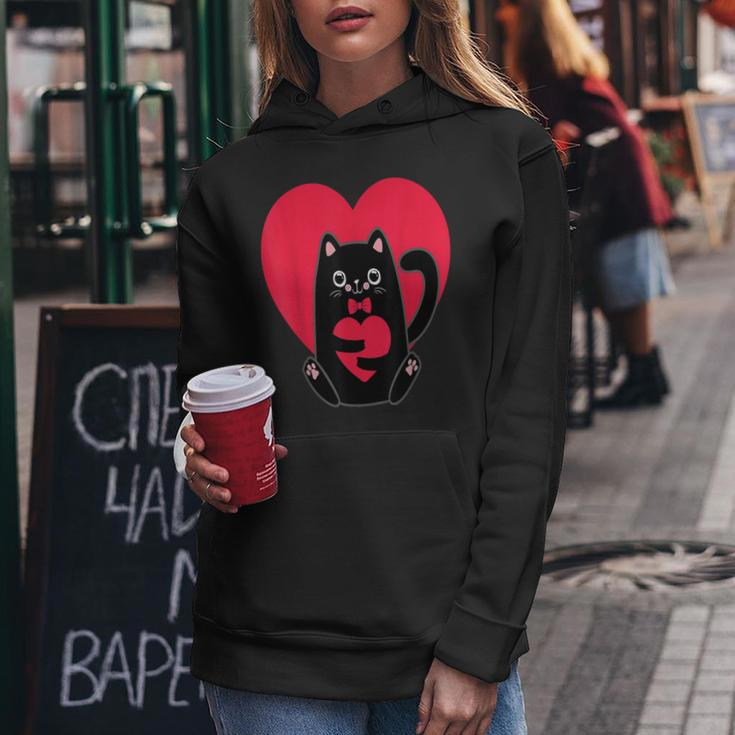 Black Cat Heart Valentines Day Cute Kitten Kitty-Love V Day Women Hoodie Funny Gifts