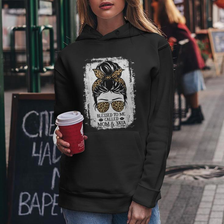 Blessed To Be Called Mom & Yaya Messy Bun Leopard Grandma Women Hoodie Unique Gifts