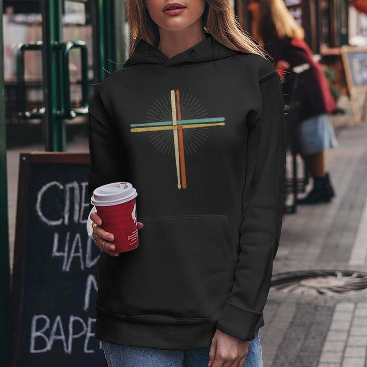 Drummer Drumming Drums Percussion I Faith Jesus Crucifix Women Hoodie Unique Gifts