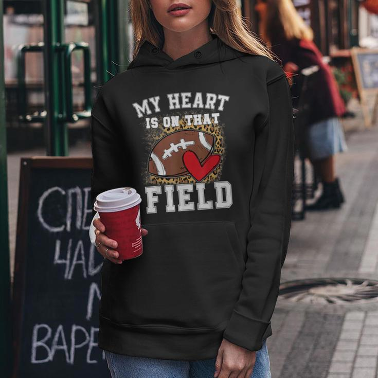 Funny My Heart Is On That Field Football Mom Leopard Women Hoodie Unique Gifts